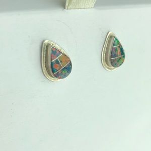 Black Opal Earrings in teardrop shape